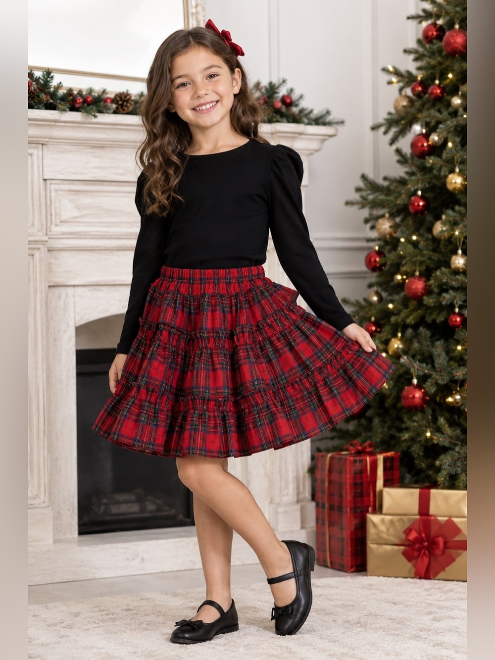 Gymboree Girls Red Tartan Plaid Tiered Ruffle Skirt Size 10 Holiday Christmas